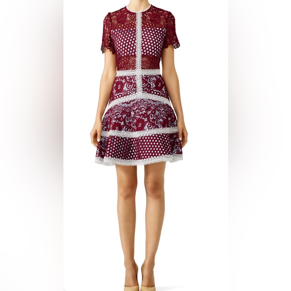 Alexis Burgundy dress fit and flare Rustikan in a mini cut and lace size large